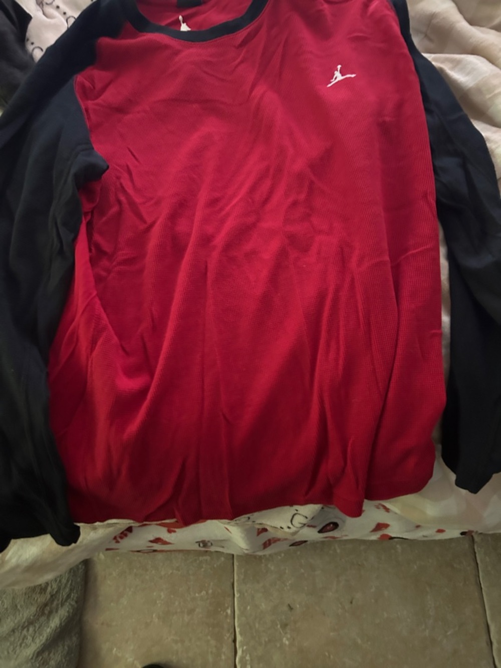 Jordan Red and Black Long-Sleeve Crew with White Jumpman